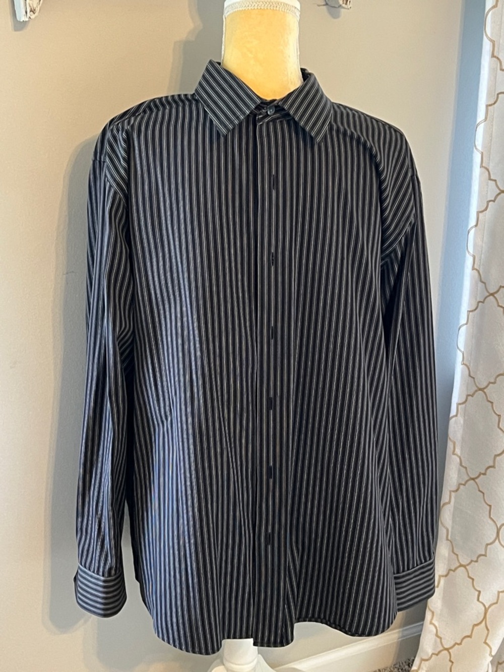Men's Black Pinstripe Dress Shirt - Classic Button-Up